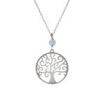 Collier argent rhodi arbre de vie 20mm et boule jade bleu ciel vritable rglable 40  44cm