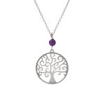 Collier argent rhodi arbre de vie 20mm et boule jade violette vritable rglable 40  44cm