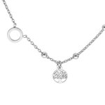 Collier en argent rhodi� boules avec 1 cercle et pampille arbre de vie 42 + 3cm