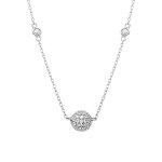 Collier en argent rhodi� boule avec oxydes blancs - 38 + 5cm