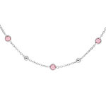 Collier en argent rhodi� avec boules en oxyde rose 42 + 3cm