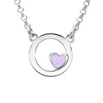 Collier en argent rhodi cercle avec petit coeur rose 35 + 5cm