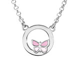 Collier en argent rhodié cercle avec petit papillon rose 35 + 5cm Collier en argent rhodié cercle avec petit papillon rose 35 + 5cm