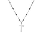 Collier en argent rhodié chaîne avec boules couleur noire avec pendentif croix 40 + 5cm Collier en argent rhodié chaîne avec boules couleur noire avec pendentif croix 40 + 5cm