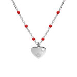 Collier en argent rhodi� cha�ne avec boules couleur rouge avec pendentif coeur 40 + 5cm