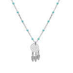 Collier en argent rhodi� cha�ne avec boules couleur turquoise avec pendentif attrape r�ve 40 + 5cm