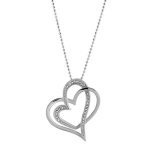Collier en argent rhodi chane boule avec pendentif 2 coeurs entremls, 1 lisse et l'autre ouvrag ...