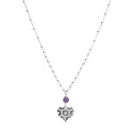 Collier argent rhodi chane boule pendentif coeur mpartel avec 1 boule jade violette vritable rglable ...