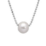 Collier en argent rhodi chane boule avec pendentif perle de culture d'eau douce blanche longueur 41 ...