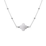 Collier en argent rhodi� cha�ne boules et tr�fle en verre facet� blanc 38 + 5cm