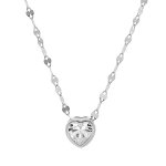 Collier en argent rhodi chane fantaisie avec pendentif coeur oxyde blanc serti 40 + 5cm
