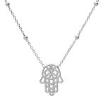 Collier en argent rhodi� cha�ne avec fine boules et main de fatma 38 + 5cm