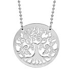 Collier en argent rhodi chane maille boules avec pendentif cercle avec arbre de vie  l'intrieur - ...