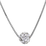 Collier en argent rhodi chane maille vnitienne avec pendentif petite boule orne d'oxydes blancs - ...