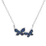 Collier en argent rhodié chaîne avec papillons en oxydes bleu foncé 42 + 3cm Collier en argent rhodié chaîne avec papillons en oxydes bleu foncé 42 + 3cm
