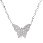 Collier en argent rhodié chaîne avec papillon pavé d'oxydes blancs sertis règlable 39, 41 et 43cm Collier en argent rhodié chaîne avec papillon pavé d'oxydes blancs sertis règlable 39, 41 et 43cm