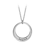 Collier en argent rhodi chane avec pendentif 1 anneau prnom  graver - longueur 40cm + 5cm de rallonge ...