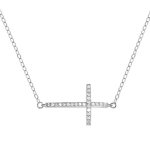 Collier en argent rhodié chaîne avec pendentif 1 grande croix chrétienne ornée d'oxydes blancs sertis ... Collier en argent rhodié chaîne avec pendentif 1 grande croix chrétienne ornée d'oxydes blancs sertis ...