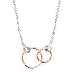 Collier en argent rhodié chaîne avec pendentif 2 anneaux dorés roses emmaillés - longueur 40cm + 5cm ... Collier en argent rhodié chaîne avec pendentif 2 anneaux dorés roses emmaillés - longueur 40cm + 5cm ...