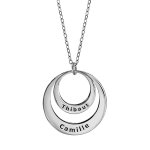 Collier en argent rhodi chane avec pendentif 2 anneaux prnom  graver - longueur 40cm + 5cm de rallonge ...