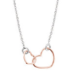 Collier en argent rhodié chaîne avec pendentif 2 coeurs dorés roses emmaillés - longueur 40cm + 5cm de ... Collier en argent rhodié chaîne avec pendentif 2 coeurs dorés roses emmaillés - longueur 40cm + 5cm de ...
