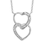 Collier en argent rhodi chane avec pendentif 2 coeurs emmaills avec 1 moiti sur chaque orne d'oxydes ...