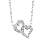 Collier en argent rhodi� cha�ne avec pendentif 2 coeurs �vid�s superpos�s et orn�s d'oxydes blancs - ...