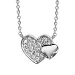 Collier en argent rhodi chane avec pendentif 2 coeurs superposs, 1 petit lisse et l'autre pav d'oxydes ...