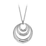 Collier en argent rhodi chane avec pendentif 3 anneaux prnom  graver - longueur 40cm + 5cm de rallonge ...