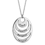 Collier en argent rhodi chane avec pendentif 4 anneaux 4 prnoms  graver - longueur 40cm + 5cm de ...
