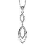 Collier en argent rhodi chane avec pendentif amande orne d'oxydes blancs sertis retenant 1 autre amande ...