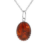Collier en argent rhodi chane avec pendentif ambre vritable 40 + 5cm