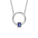 Collier en argent rhodi� cha�ne avec pendentif anneau avec �l�ment rectangulaire orn� d'1 oxyde bleu ...