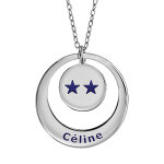Collier en argent rhodi chane avec pendentif anneau et mdaille  graver - champions du monde 2 toiles ...