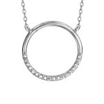 Collier en argent rhodi� cha�ne avec pendentif anneau orn� d'oxydes blancs sertis en bas - longueur 41cm ...