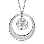 Collier en argent rhodi chane avec pendentif anneau prnom  graver avec arbre de vie ajour suspendu ...