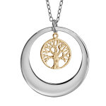 Collier en argent rhodi chane avec pendentif anneau prnom  graver et arbre de vie en dorure jaune ...