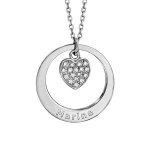 Collier en argent rhodi chane avec pendentif anneau prnom  graver et coeur suspendu - longueur 40cm ...