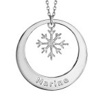 Collier en argent rhodi chane avec pendentif anneau prnom  graver et flocon de neige suspendu - longueur ...