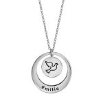 Collier en argent rhodi chane avec pendentif anneau et mdaille prnom ou logo  graver - longueur ...