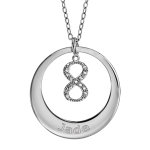 Collier en argent rhodi chane avec pendentif anneau prnom  graver et symbole infini orn d'oxydes ...