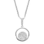 Collier en argent rhodié chaîne avec pendentif anneau avec rond pavé d'oxydes blancs sertis à l'intérieur ... Collier en argent rhodié chaîne avec pendentif anneau avec rond pavé d'oxydes blancs sertis à l'intérieur ...