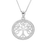 Collier en argent rhodi chane avec pendentif arbre de vie celtique 20mm contour oxydes blancs sertis ...