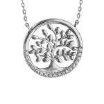 Collier en argent rhodi chane avec pendentif arbre de vie dans cercle orn d'oxydes blancs sertis - ...