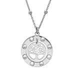 Collier en argent rhodi� cha�ne avec pendentif arbre de vie oxydes blancs 40 + 4cm