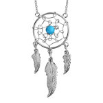 Collier en argent rhodié chaîne avec pendentif attrape rêve de 18mm avec 1 boule turquoise au centre ... Collier en argent rhodié chaîne avec pendentif attrape rêve de 18mm avec 1 boule turquoise au centre ...