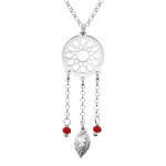 Collier en argent rhodi� cha�ne avec pendentif attrape r�ve et perles rouges 38 + 5cm