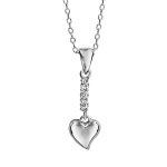 Collier en argent rhodi� cha�ne avec pendentif barrette d'oxydes blancs sertis avec coeur lisse suspendu ...