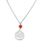 Collier en argent rhodi chane avec pendentif boule ambre vritable et arbre de vie 41 + 5cm