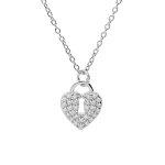 Collier en argent rhodi chane avec pendentif cadenas coeur pav oxydes blancs 42 + 3cm